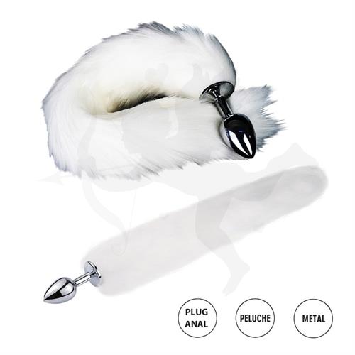 Plug anal metalico con cola de zorro blanca